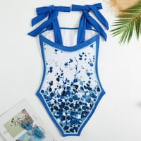 Ženski kupaći kostimi Retro Strappy Bikini haljina Set Print Dvije kupaće kostim za žene Plavo m
