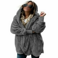 Paille ženske jakne kardigan kaput sa kapuljačom kapuljača sa kapuljačom, slobodni zimski topli kaput tamno siva l