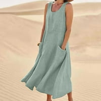 Leesechin Ljetne haljine za žene čišćenje dame plus veličine bez rukava cvjetno casual midi haljina na plaži