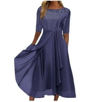 Ženske haljine Maxi kratki rukav Ležerni povremeni a-linijski ispisani scoop vrat ljetna haljina plave