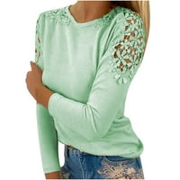Ženski vrhovi čipka šuplje vrhovi padaju hladne ramena košulje s dugim rukavima bluze casual labavo pulover majice zeleno l