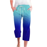 Fartey gromobrane danas posteljine kapri hlače za žene sa džepovima gradijentni salon za odmor za odmor Elastična struka Torbine pantalone