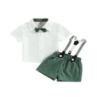 Allshope Toddler Boys Gentleman Outfits White kratki rukav na majicu i povremene elastične kratke hlače