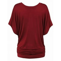 Knosfenske ljetne bluze za žene kratki rukav labave košulje naljepnice V izrez čvrste boje preklopite rublje Ležerne prilike vino crveno 2xl