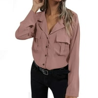 Žene Fall Tops Lapel majica s dugim rukavima Jednosmjerna kardigan bluza Pink XL