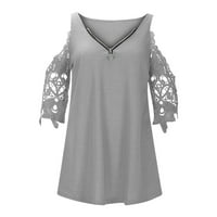 Ženske košulje Siva prodaja Žene Ležerne prilike plus Sizelace Polulevev-izrez patentni zatvarač iz šuplje majica Bluza Poklon za žene