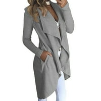 Cardigan za žene Ženska solidna boja modna čvrsta boja Lapl Slim dugačak dugačak vjetar kardigan jakna