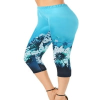 Capreze dame pantalone obrezane tajice cvjetne print yoga hlače u boji blok dna elastična struka jeggings blue xl