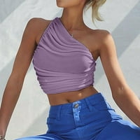 Ženska modna modna rukava bez rukava s labavim fit ruched košulje u boji elegantne trendi mekane udobne