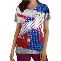 GUZOM WOMENS T majice - kratki rukav 4. srpnja Košulje udobnosti na vrhu američke zastave V vrat Nezavisnosti