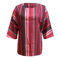 Žene ljetne vrhove dugih rukava prugasta bluza casual ženska majica za čamac crvena 2xl