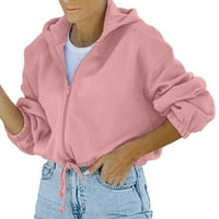 Petort Women Zip Up up dukseve dugih rukava Jesen s kapuljačom mekim laganim zimskim kaputom ružičasta,