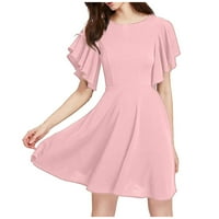 HHEI_K MIDI haljina Žene Solid Boja ruffle rukave mini haljina modna tanka montažna haljina za lepe