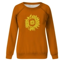Ženski trendovski lagani pad ležerne labav pulover majica dugih rukava Comfy Crewneck Duks atletski košulje Osnovna cvjetna grafička narandžasta l