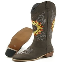 Welliumiy Womens Booties High Top Cowboy Boot Block Heel Mid Calf čizme hodanja Retro šiljasta kava