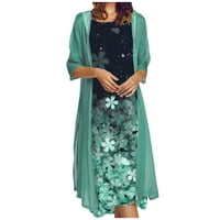 Haljine za žene casual modni print o izrez srednje duge dužine dvije set haljine zelene l