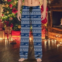 Baccoke muške hlače Božićne muške casual pantalone Pajama hlače sa crtežom i džepovima Božićna dar mornarica