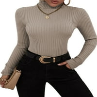 Glonme pleteni pulover za žene Slim Fit Work Jumper Top pletiva za pletene pletene vrhove Khaki XL