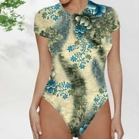 Binmer ženski kratki cvjetni uzorak s kratkim rukavima u okruglom vratu udobne kupaći kostim plus veličine