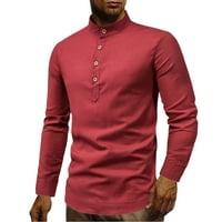 Labakihah majica za muškarce muške ležerne pamučne i posteljine čvrste boje, majica s dugim rukavima