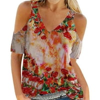 Hladne vrhove ramena za žene, V-izrez cvjetne majice bluza s kratkim rukavima dame majica na vrhu bluza