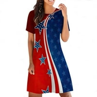 Drindf Dan nezavisnosti mini haljina za žene Trendi kravata američka zastava Ispis tunika Plaža haljina