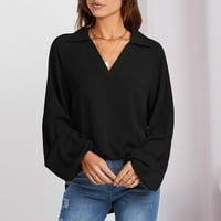 Ženske V CACT šifonske košulje Trendy Slim Fit Bishop dugih rukava Black Tops Dame Ladies uredski radni bluze za slobodno vrijeme