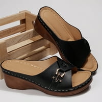 Sandale za ženu Ljeto Čvrsto klizanje na casual otvorenim nožnim klinovima Udobne cipele za plažu za žene Crna veličina 7
