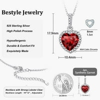 Bestyle Dainty Heart Choker ogrlica Sterling Silver Crystal Red Garnet Birthstone Privjesak Diamond ogrlice Nakit Pokloni