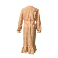 Njoeus Deep V haljina Haljina modna ženska tiskana puna V-izrez s dugim rukavima s dugim rukavima, haljina