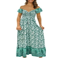 Ženska haljina s ramena bez leđa cvjetnog ispisa patchwork Slim struka Summer haljine s kratkim rukavima