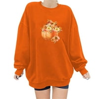 Ženska osnovna prevelika prevelaknu duksev tiskani tunički pulover narančaste veličine S