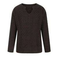 WHLBF pulover džemperi za žene, žene dugih rukava pune boje V izrez Top Ležerne prilike labave pletene džempere bluza
