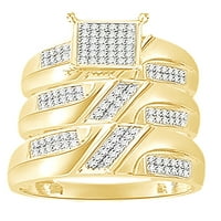 Bijeli prirodni dijamantni angažman i vjenčani trio prsten za prsten u 14k žuto zlato preko sterlinga