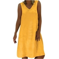 Penski ženski ženski ljetni modni rukavac V-decpullover haljina ljetna casual xxxxl žuta na prodaju