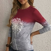 Majice za žene Modni gradijentna maselion cvjetni print okrugli vrat dugih rukava majica Tee majica