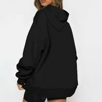 SKSLOEG ženski zip pulover V izrez dugih rukava useljena dukserica lagana crna boja, crna m