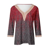 Majica za rukav s čaše za žensku karlu Charella Ljetna majica s kratkim majicama V-izrez Crvena, XXL