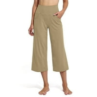 Ženske široke noge joge hlače visoke stručne elastične sportske hlače sa džepovima casual pravne hlače