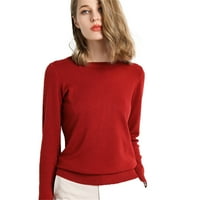Hanzidakd Dukseri za žene Jesen i zimski dugi rukav okrugli vrat najlon čvrsti pulover džemperi crveni l