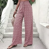 Ženske casual hlače Čvrsto boje visoki struk jacquard široke pantalone za noge elastične pojaseve duge pantalone Pink XL