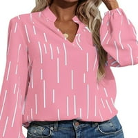 GRIANLOOK Žene Modni pulover s dugim rukavima Baggy Lagana majica za majicu V izrez majica Pink S