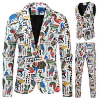 Hinvhai muške jakne od tiskanog odijela + prsluk + odijelo odijelo odijelo trodijelni set na klirensu