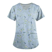 LeylayRay bluza za žene Ženska modna radna odjeća s kratkim rukavima s džepovima sa džepovima od tiskanih