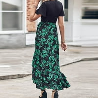 Ležerne haljine za žene cvjetni maxi v-izrez visoki niski kratki rukav zeleni s