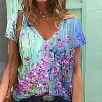 Lastso Women Ljeto V izrez Košulje Ležerne prilike Drop na ramenu na vrhu cvjetne otiske modne magisterirane odjeće Y2K