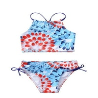 Pfysire Girls Kids kupaći kostimi Bikini set čipka u obliku plaže za plažu zelena cvjetna 7t-8t