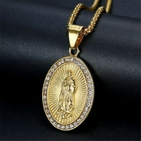 Vjerski stil Djevice Marije 14K Gold Privjesak ogrlica Klasična katolička molitva Amulet Nakit