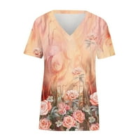 Ženske vrhove bluza Žene kratki rukav Ležerne prilike cvjetne majice Henley Summer Narančasta m