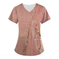 Bluze za slobodno vrijeme kratkih rukava ispisane vrhove V-izrez ljeto za žene vruće ružičaste 3xl